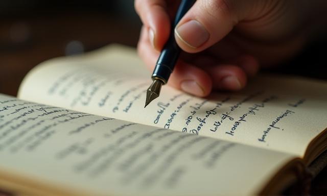 Close up of a handwritten poem on aged paper